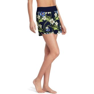 Lands End 5 Quick Dry Elastic Waist Board Shorts Swim Cover-up Shorts with Panty in Deep Sea/blue Floral Tropic at Nordstrom, Size 18