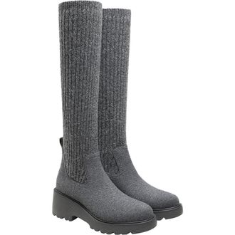 Vivaia Round-Toe Knee-High Platform Chunky Wool Wedge Boots in Rich Grey at Nordstrom, Size 9