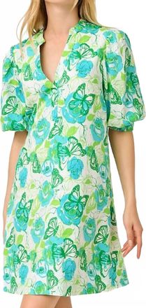 Lilly Pulitzer Mialeigh Elbow Sleeve Linen Dress In Resort White/monarch Rose