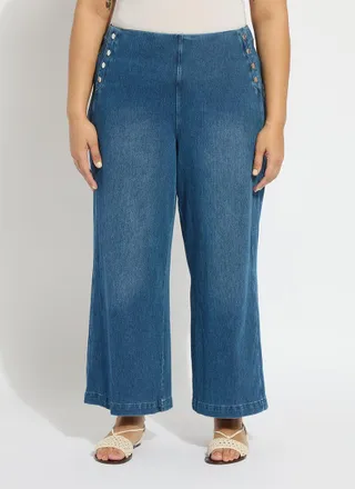 Lyss&eacute; Mallory Sailor Hi Waist Wide Leg Denim Curvy (28 Inseam)