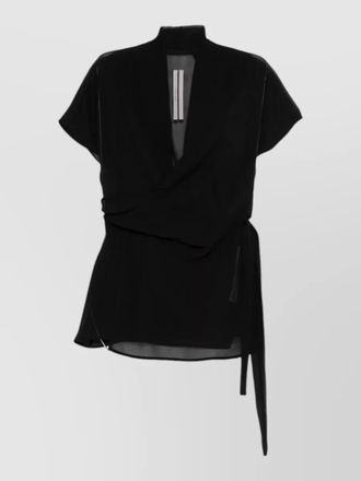 Rick Owens sheer wrap top short sleeves tie detail