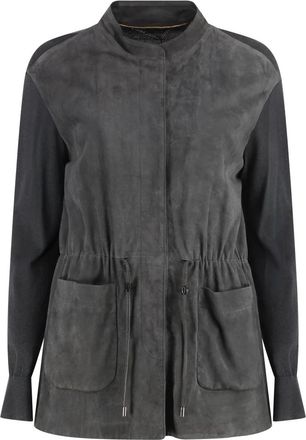 Moorer Cardigan met su&egrave;de frontpaneel - Dames - Vesten - Grijs - S - Su&egrave;de - Truien & Vesten
