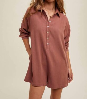 Wishlist Nora Button Up Linen Romper In Brick