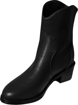 Generic Black Ladies Large Size Round Toe Block Heel Zipper Short Boots for Fall and Winter Walking Footwear with Thick Sole and Fashionable Design
