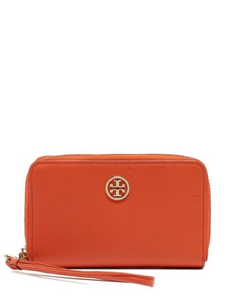 Tory Burch leather zip wallet - women - Leather/Leather/Nylon - One Size - Orange