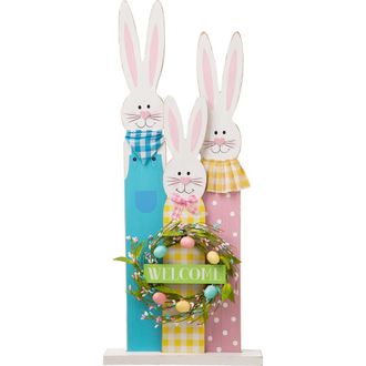 Glitzhome Easter Wooden Bunny Family Porch Decor in Yellow at Nordstrom, Size Medium