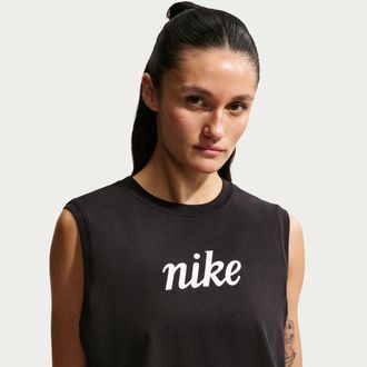Nike Womens Nike Sportswear Club Loose Cropped Tank Top in Black | IH8033-010