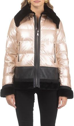Gorski Quilted Jacket with Genuine Shearling Trim in Rose Gold/black at Nordstrom, Size X-Small