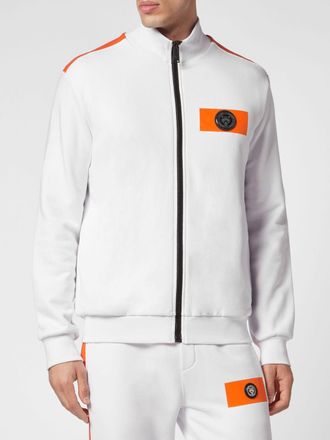 Plein Sport High Neck Cotton Zip-Up Sweatshirt with Hexagon Logo