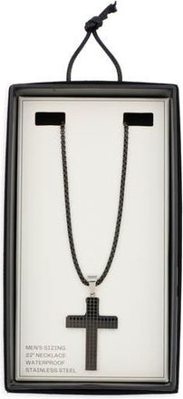 Nordstrom Rack Mens Two-Tone Stainless Steel Cross Pendant Necklace in Black- Stainless at Nordstrom Rack