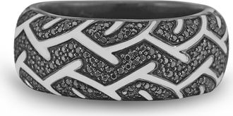 LuvMyJewelry American Muscle Tire Tread Sterling Silver & Black Diamond Ring
