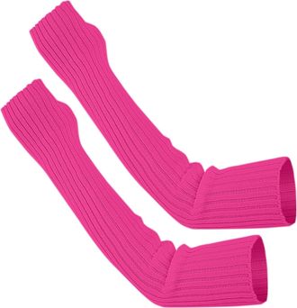Generic Women Winter Wrist Arm Warmer Solid Knitted Long Fingerless Gloves Mitten Women Mittens (Hot Pink, One Size)