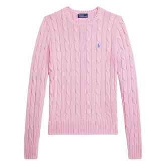 Polo Ralph Lauren Kabelgebreide katoenen trui met ronde hals - Dames - Ronde hals truien - Roze - L - Katoen - Truien & Vesten