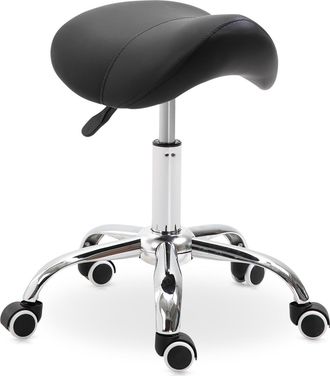 HOMCOM Taburete Con Ruedas Taburete Giratoria Con Altura Ajustable Taburete Cosmetica Dentista Peluqueria Carga 120 Kg 52x53x49-61 Cm