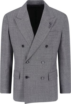 Lardini Grey Pied De Poule Double Breasted Blazer