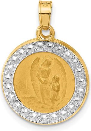Diamond2Deal 14k Yellow Gold and White Rhodium Hollow Our Guardian Angel Medal