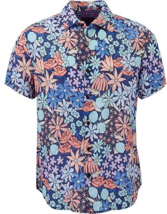 Lords of Harlech Rough Floral Short Sleeve Fine Linen Shirt in Rough Floral Navy at Nordstrom, Size Xx-Large