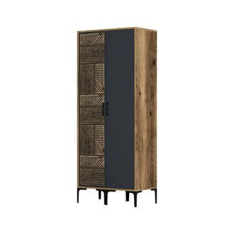 Dmora Dmora - Armario 2 Puertas Algol, Muebles De Dormitorio, Vestidor, Armario De Ropa, 80x201h48 Cm, Nogal Y Antracita, Con Embalaje Reforzado