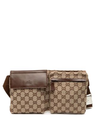 Gucci 2000-2015 GG Canvas Double Pocket belt bag - unisex - Canvas/Leather - One Size - Brown