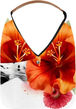 Generic Tiger and Hibiscus Reusable Lightweight Grocery Bags - Foldable Into Compact Pouch, Washable & Sturdy, Multipurpose for Shopping and Travel