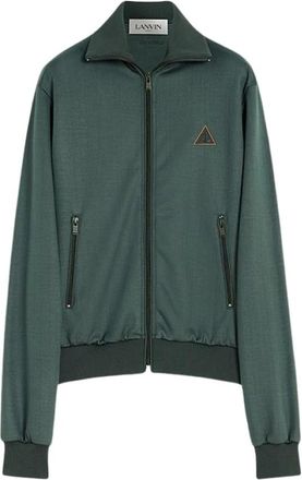 Lanvin Donkergroen wollen blouson met geborduurd driehoeklogo - Heren - Vesten met rits - Groen - S - Wol - Hoodies & sweatvesten