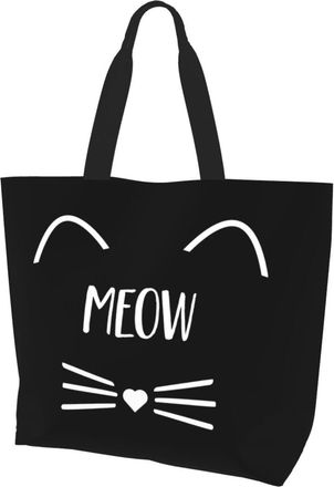 AOOEDM Meow Cat Face Ladies Canvas Tote Reusable Shopping Bag