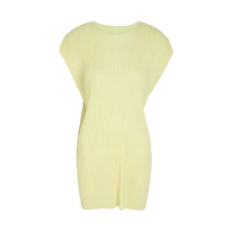 Issey Miyake Vestido Mini T&uacute;nica con Mangas Casquillo y Plisados - Dresses - Mujer - Amarillo - L