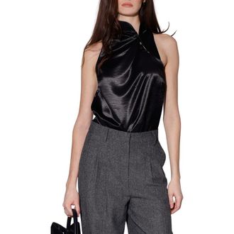 Walter Baker Blayne Satin Button Collar Top in Black at Nordstrom Rack, Size X-Small