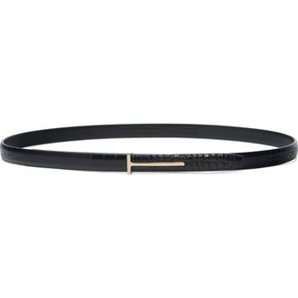 Tom Ford Slim T Leather Belt in Black at Nordstrom, Size 100