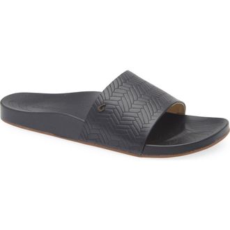 Olukai Kipeaa Pono Slide Sandal in Black /Weave at Nordstrom, Size 11
