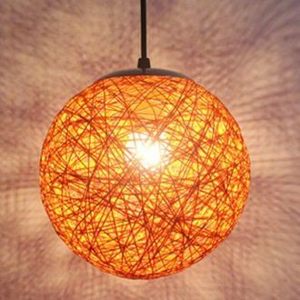 OEM L&aacute;mpara Colgante Retro Naranja De Rat&aacute;n Con Globo Redondo, 15 Cm, Pantalla De L&aacute;mpara De Ara&ntilde;a Diy, L&aacute;mpara De Techo E27 Para Sala De Estar, Restauran