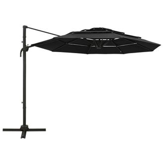 Berkfield Home 4-Tier Parasol with Aluminium Pole Black 3x3 m