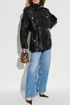 Balmain Lambskin Leather Jacket, Womens, Black