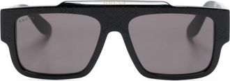 Gucci GG-monogram rectangle-frame sunglasses - unisex - Acetate - 56 - Grey
