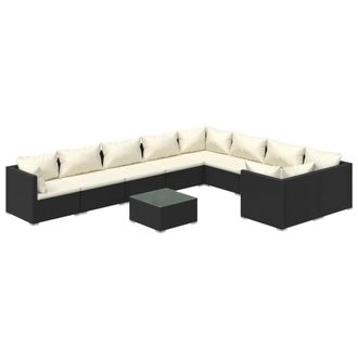 vidaXL Set De Muebles De Jard&iacute;n 10 Pzs Y Cojines Rat&aacute;n Sint&eacute;tico Negro Vidaxl