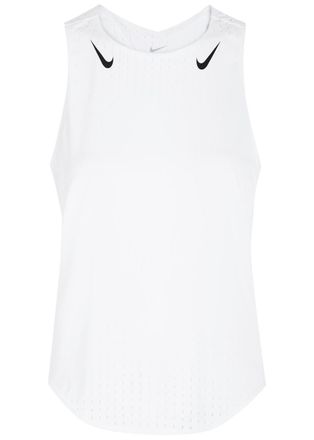 Nike Aeroswift Dri-fit Adv Perforated Jersey Running Vest - White And Black - S (UK8-10 / S)