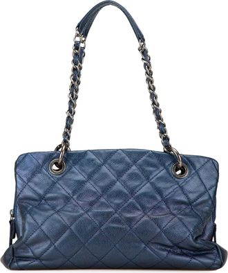 Chanel Pre-owned Womens Quilted Leather Chain Bag - Dark Blue - One Size