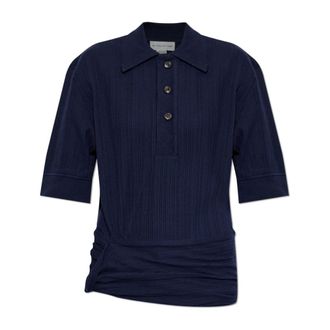 Victoria Beckham Polo Shirts, female, Blue, Size: XS Twist Detail Polo Top