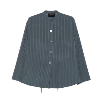 Emporio Armani Shirts, female, Gray, Size: XL Pinstripe Drawstring Waist Jacket
