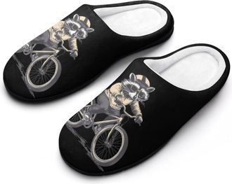 Generic Raccoon Riding A Bike Slippers Men Winter Warm Cotton Anti-Slip Indoor Slip-Ons House Shoes
