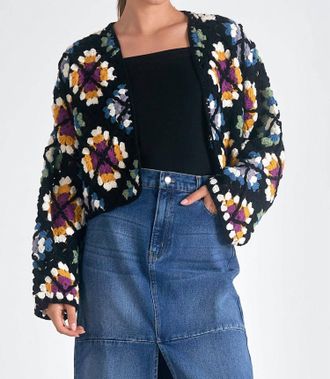 Elan Crochet Cardigan Sweater In Multi-Colored
