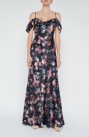 L'agence Kenna Floral Print Cold Shoulder Silk Maxi Dress In Black Multi Vintage Oil Flower