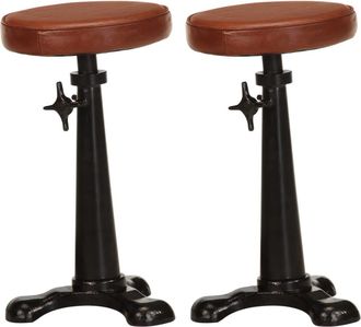 vidaXL Vidaxl - Taburetes De Cocina 2 Uds Cuero Aut&eacute;ntico Marr&oacute;n Hierro Fundido