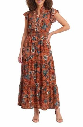 London Times Ruffle Flutter Sleeve Dress in Tandoori Spice/melon at Nordstrom Rack, Size 10