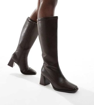 London Rebel Isla - Stivali a pianta larga color cioccolato con tacco largo-Marrone