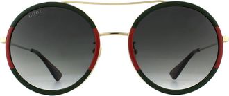 Gucci Zonnebril GG0061S 003 Goudgroen En Rood Groen Verloop
