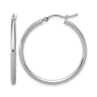 Diamond2Deal 10K White Gold Round Hinged Hoop Earrings