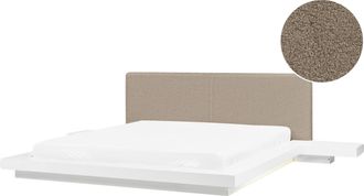 Beliani Cama Moderna 180 X 200 Cm Con Plataforma Con Led Mesitas De Noche Cabecero De Boucl&eacute; Blanco Zen