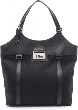 Dior Black Canvas Leather Handbag Tote Bag (Pre-Owned)