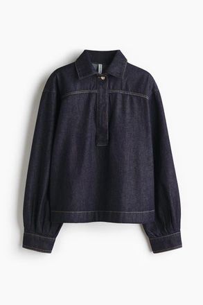 H&M Denim Popover Shirt in Dark Denim Blue at Nordstrom, Size Medium
